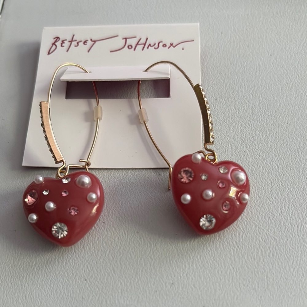 Betsey Johnson Red and Gold Dangle Earrings - Picture 2 of 3